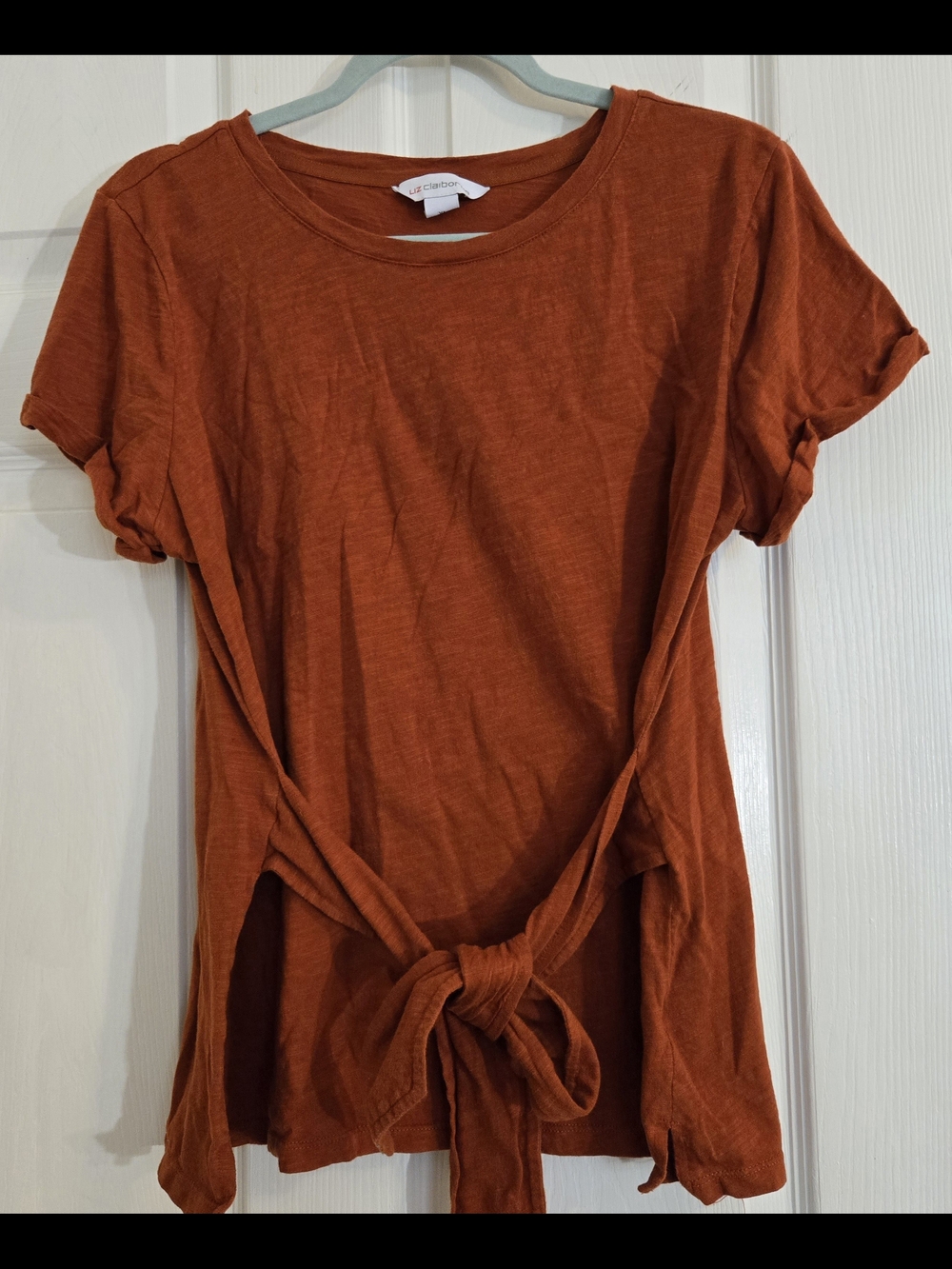 Liz Claiborne Rust Tie-Front Short Sleeve Tee